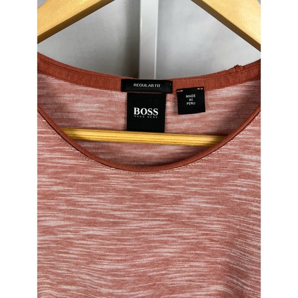 Hugo Boss Mens Regular Fit Medium Tee Shirt Orange Rolled Collar - Picture 4 of 5